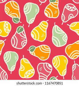 Decorative pears. Seamless vector pattern with fruits.