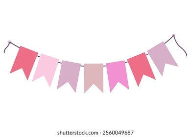 Decorative Pennant garland on rope in trendy soft shades. Party celebration design element concept