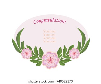 decorative peonies framed with text on a pink background