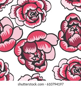 Decorative peonies vector pattern. Floral seamless texture