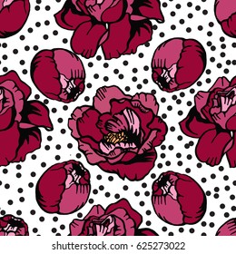 Decorative Peonies Vector Pattern Floral Seamless Stock Vector (Royalty ...
