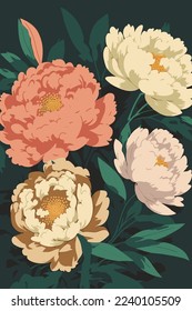 decorative peonies and wild flowers botanical natural peony Illustration background for invitation and greetings card