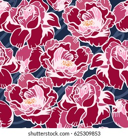 Decorative peony flower seamless vector pattern
