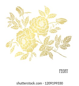 Decorative peony flowers, design elements. Can be used for cards, invitations, banners, posters, print design. Golden flowers