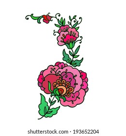 Decorative peony flowers on white background