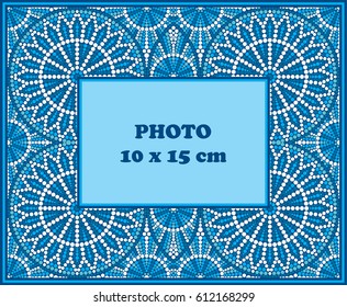 Decorative photo frame in blue color with dot painting. Vector illustration.