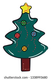 A decorative piece of tree with buttons & star on it vector color drawing or illustration 