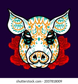 Decorative Pig Head Day of the Dead Mexico Illustration