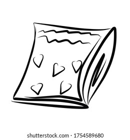 almohada decorativa. Cushion. Imagen vectorial dibujada a mano de un conjunto sobre la vida y el confort del hogar. Hay muchos objetos domésticos y muebles. Estilo Doodle. Dibujos aislados.