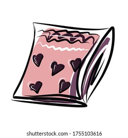 Decorative pillow. Cushion. Vector picture drawn by hand from a set about home life and comfort.  Doodle style. Isolated. 