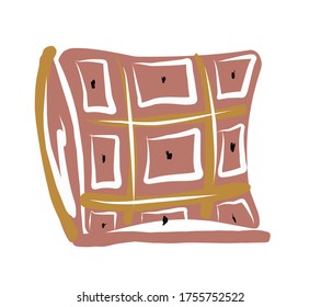 Decorative pillow. Cushion. Vector picture drawn by hand from a set about home life and comfort. There are many household items and furniture. Doodle style. Isolated drawings.
