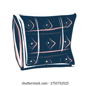 Decorative pillow. Cushion. Vector picture drawn by hand from a set about home life and comfort. There are many household items and furniture. Doodle style. Isolated drawings.