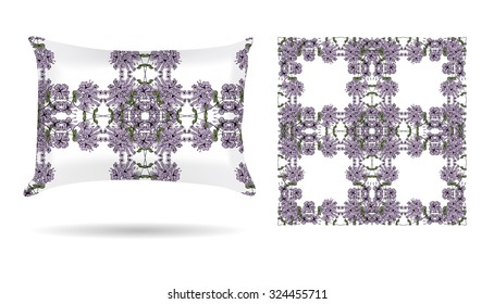 Decorative pillow with floral patterned pillowcase in an elegant, gentle style on a white background. Isolated on white. Interior design element. Vector illustration