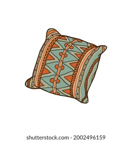 Decorative pillow with ornate pattern - isolated sofa cushion with geometric patterns isolated on white background. Home decoration element ,vector illustration.
