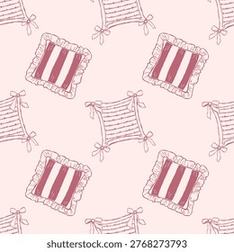 Decorative pillow pattern with bows seamless textile ornament hand drawn style