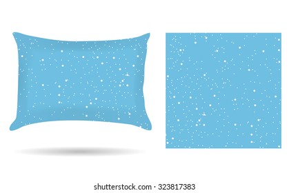 Decorative pillowcase pillow in the style of abstract winter blue background. Isolated on white. Interior design element. Winter, snowing. Vector illustration