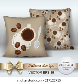 Decorative Pillows design template. Set of two decorative pillows for interior design. Original pattern is complete, masked. Vector illustration. Creative sofa pillow. 