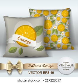 Decorative Pillows design template. Set of two decorative pillows for interior design. Original pattern is complete, masked. Vector illustration. Creative sofa pillow. 