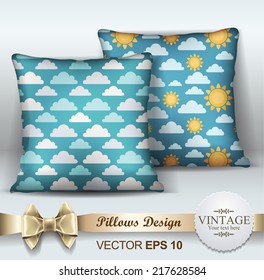Decorative Pillows design template. Set of two decorative pillows for interior design. Original pattern is complete, masked. Vector illustration. Creative sofa pillow. 