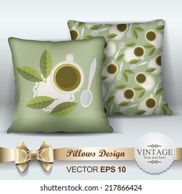Decorative Pillows design template. Set of two decorative pillows for interior design. Original pattern is complete, masked. Vector illustration. Creative sofa pillow. 