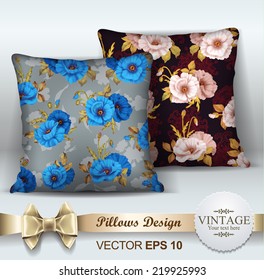 Decorative Pillows design template. Set of two decorative pillows for interior design. Original pattern is complete, masked. Vector illustration. Creative sofa pillow. 