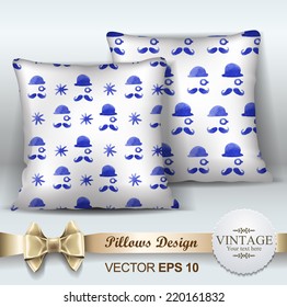 Decorative Pillows design template. Set of two decorative pillows for interior design. Original pattern is complete, masked. Vector illustration. Creative sofa pillow. 