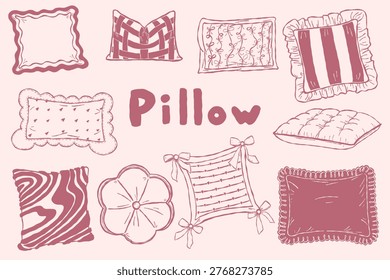 Decorative pillows set cozy home textile collection hand drawn style