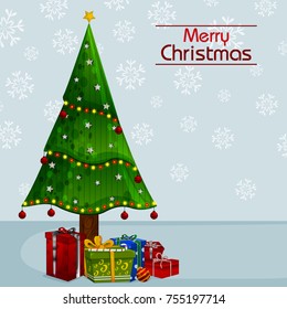 Decorative pine tree for Happy New Year and Merry Christmas greeting background in vector