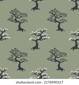 Decorative pine trees and sakuras pattern