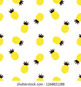 decorative pineapple chaotic seamless Pattern, flat vector graphics, exotic summer design