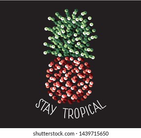 Diseño decorativo de piña con adornos de secuencia y texto tropical para las impresiones de moda