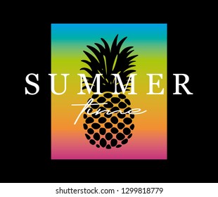 Decorative Pineapple Vector with Summer Time Text for Fashion and Poster Designs