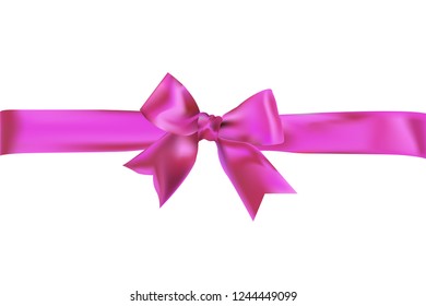 Decorative pink bow with horizontal ribbon. Vector rose bow for page decor isolated on white.