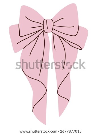 Decorative pink bow isolated on white background. Romantic schoolgirl hairstyle accessory decoration element. Vector flat stock illustration
. Not AI.