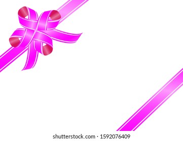 Decorative pink bow and long ribbon for gift or present. Isolated on white background. Vector Illustration.