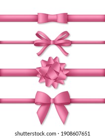 Decorative pink bow with ribbons. Gift box wrapping and holiday decoration