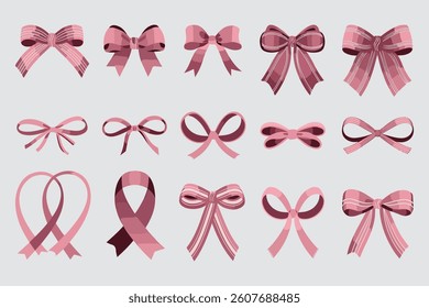 decorative pink bow set featuring classic loops and tied ribbon illustrations