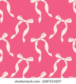 Patrón sin fisuras de lazos rosados decorativos. Diseño de moda. Fondo romántico femenino lindo para la materia textil, Fondo de pantalla, envoltura. Ilustración vectorial
