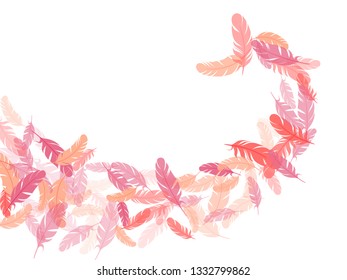 Decorative pink flamingo feathers vector background. Flying feather elements airy vector design. Quill plumelet silhouettes illustration. Plumage trendy fashion shower decor.