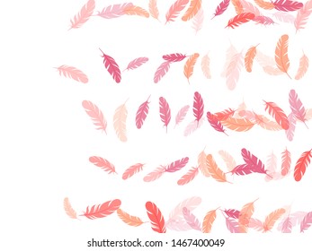 Decorative pink flamingo feathers vector background. Falling feather elements soft vector design. Lightweigt plumelet windy floating pattern. Angel wing plumage concept.