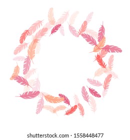 Decorative pink flamingo feathers vector background. Smooth plumelet tribal ornate graphics. Plumage bohemian fashion shower decor. Detailed majestic feather on white design.