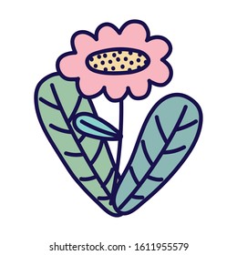 decorative pink flower leaves decoration icon vector illustration