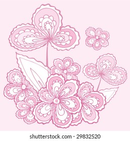 Decorative pink flowers on a light background