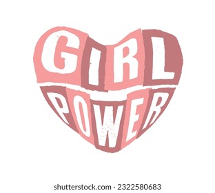 decorative pink girl power slogan in heart shape, vector design for fashion, poster, card prints