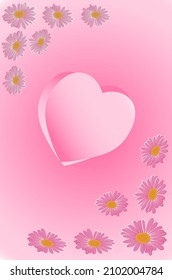 Decorative pink heart with white daisies on a trendy pink background.  Happy Valentine's Day, Mother's Day, March 8, World Women's Day, love.