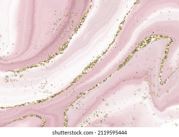 Decorative pink liquid marble design with gold glitter elements