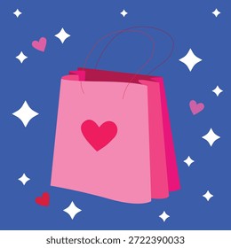 Bolsa de papel rosa decorativa con corazones para exhibiciones de la tienda