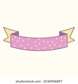 A decorative pink ribbon with polka dots and striped ends, suitable for banners or labels.