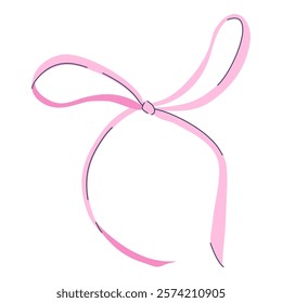 Decorative pink ribbon tied in a neat bow creating an elegant accent for gifts or crafts. Suitable for decoration or gift wrapping. Hand drawn flat design vector illustration.