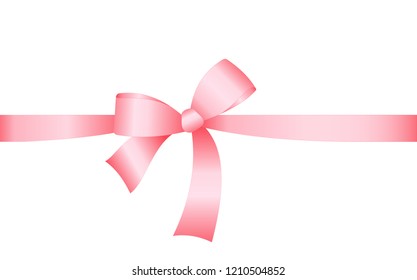 Decorative Pink satin bow with horizontal  ribbon isolated on white. Concept for invitation, banners, gift cards, congratulation or website layout vector.